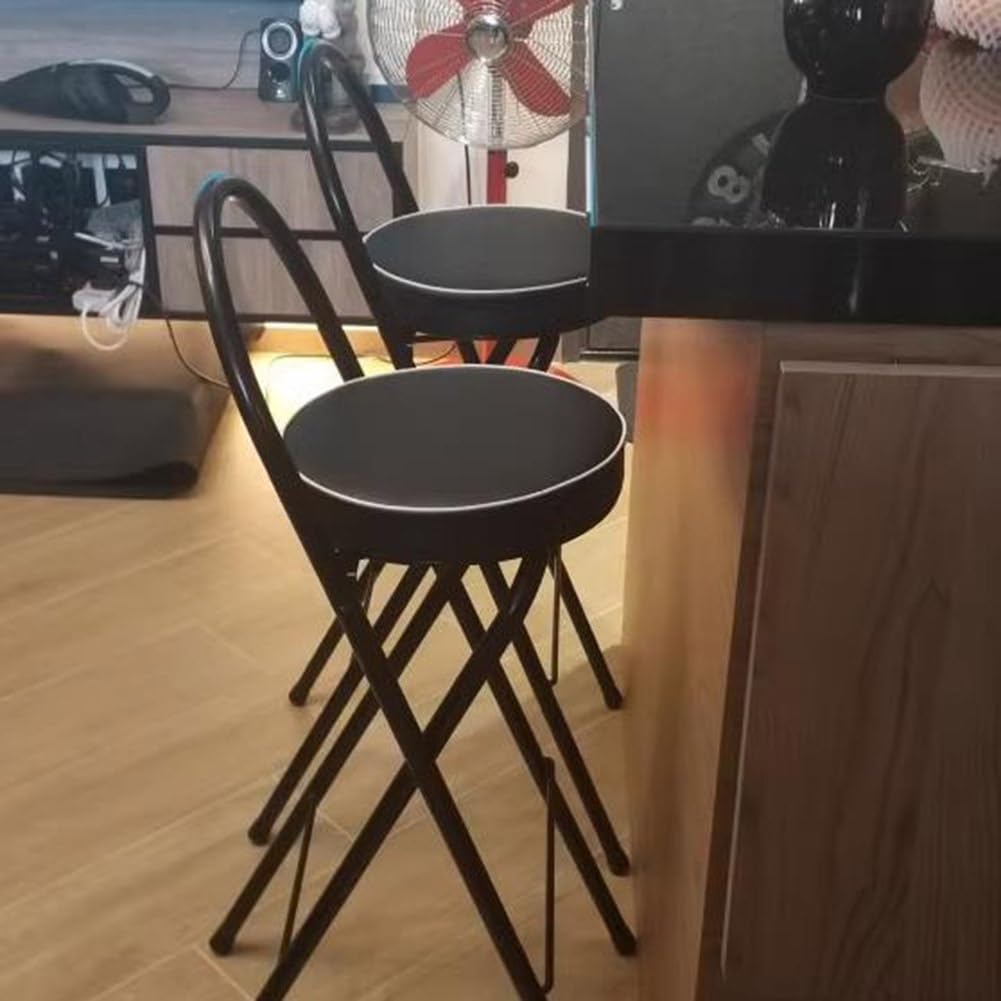 Folding Breakfast Bar Stool, 26/28/30" Tall Chair with Padded Seat, Portable Round Counter Height Stool with Backrest, Foldable Stool for Adults Outdoor Indoor ( Color : Black 1 pc , Size : 75cm/30" )