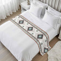 Turquoise Beige Boho Bed Runner King Size, Vintage Ethnic Tribal Southwestern Bed Scarf Protector Slipcover for Bedroom Wedding Room Hotel, Bedding Runner Throws for Foot of Beds 94"x20"
