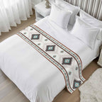 Turquoise Beige Boho Bed Runner King Size, Vintage Ethnic Tribal Southwestern Bed Scarf Protector Slipcover for Bedroom Wedding Room Hotel, Bedding Runner Throws for Foot of Beds 94"x20"