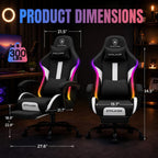 GTPLAYER Fabric Gaming Chair with Footrest, LED Lights, Comfy Chair | Ergonomic Computer Chair, Linkage Armrest, Breathable Fabric for Home Office Desk, Video Game Chairs for Adults