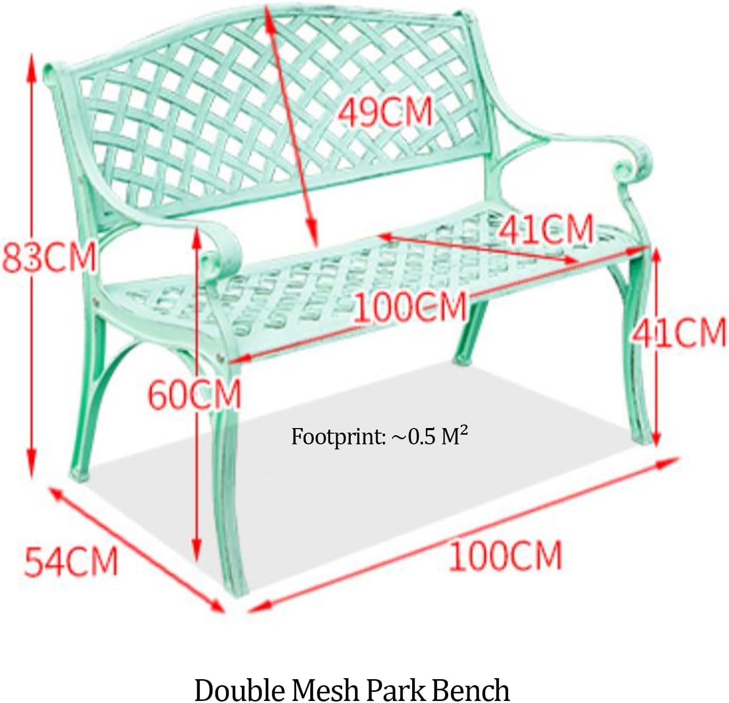 Vintage Distressed Outdoor Park Bench w/Woven Mesh Backrest, Heavy-Duty Metal Loveseat Chair with Curved Armrests, Slatted Seat, Perfect for Yard, Lawn, Balcony, Backyard(Green)