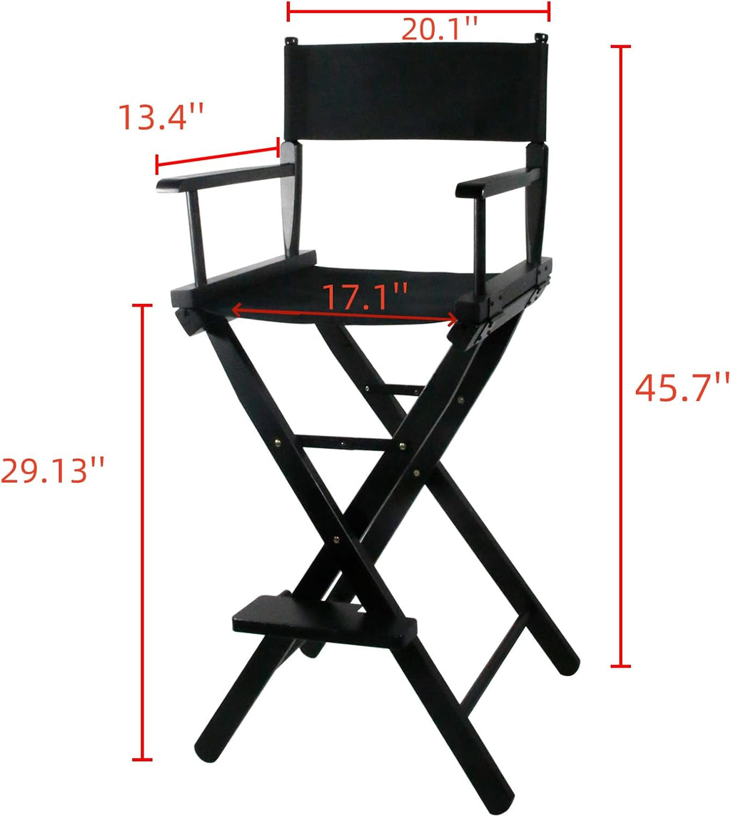 30 Inch Directors Chairs Foldable, Folding Makeup Artist Chair with Portable Footrest - Solid Hardwood Frame, 250lb Capacity, Black - for Professional Salon, Home Studio & Photography