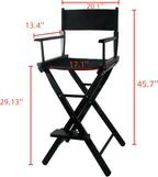 30 Inch Directors Chairs Foldable, Folding Makeup Artist Chair with Portable Footrest - Solid Hardwood Frame, 250lb Capacity, Black - for Professional Salon, Home Studio & Photography