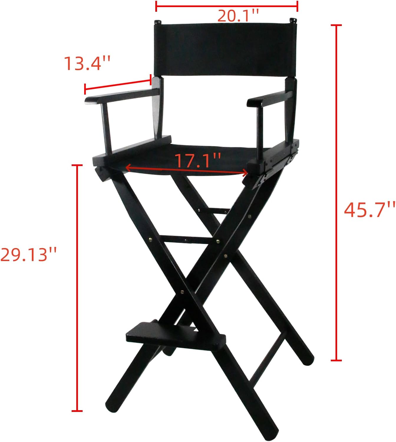 30 Inch Directors Chairs Foldable, Folding Makeup Artist Chair with Portable Footrest - Solid Hardwood Frame, 250lb Capacity, Black - for Professional Salon, Home Studio & Photography