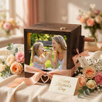 Custom Flip Photo Book, Personalized 8 or 16 Photo Flip Box Frame Animation Machine, Custom Hand-crank Flipbook Box Album with Light, Music, Gifts for Mothers Day Birthday (Walnut)