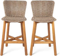 Saiveina Lymington Outdoor Bar Stool, Teak Finished Wood with Light Brown Wicker, Set of 2