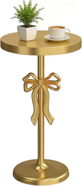 Gold Drink Table, Metal Martini Side Table - 11.9" x21.7'', Gold Small Accent Table with Bow Decoration, Pedestal End Table for Small Spaces