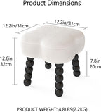White Ottoman, Small Footrest with Storage Space, Unique Shaped Ottoman with Wood Legs，Faux Teddy Fur(Clover-White)