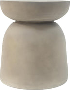 JOSHEN 16" Lightweight-Concrete Corner End Table, Retro End Table with Stable Load-Bearing Design, Decorative Accent Table with Round-Top for Indoor Outdoor, Light Grey