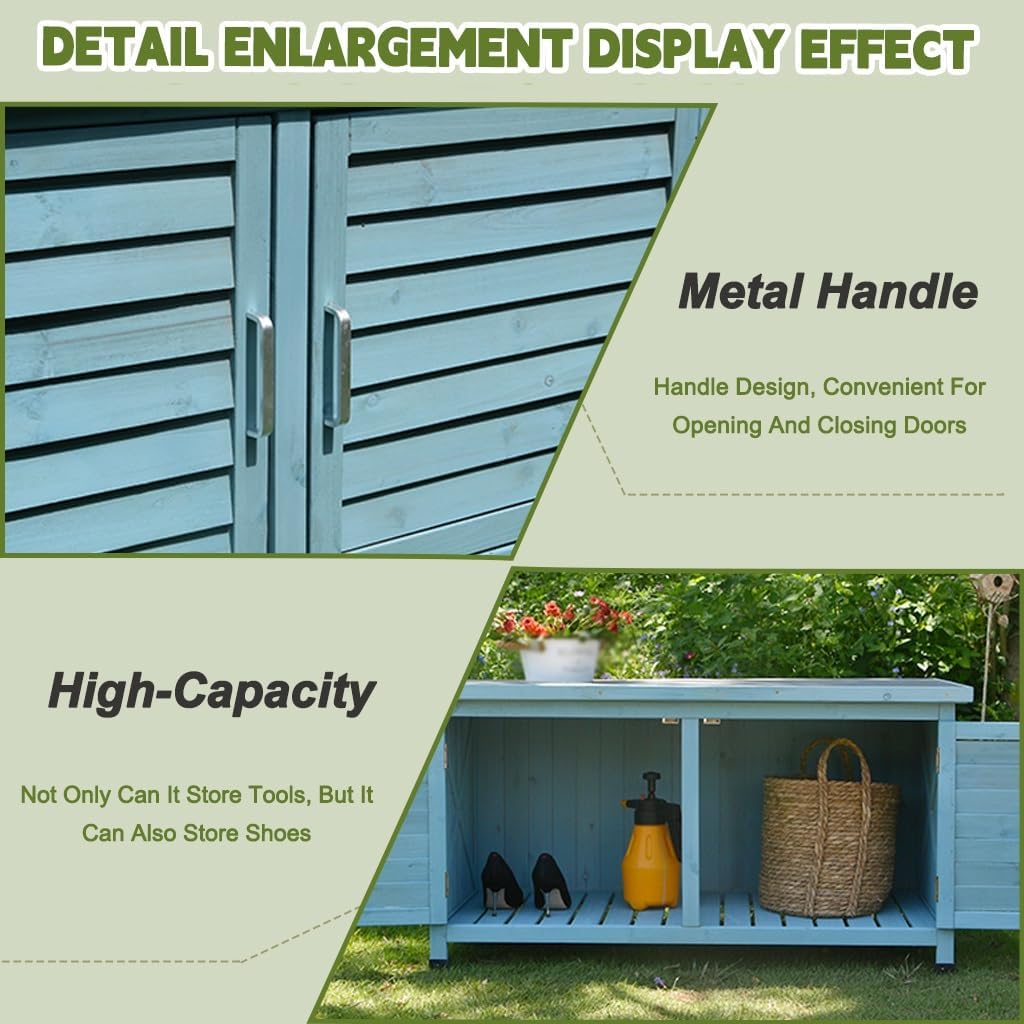 Outdoor Wooden Storage Cabinet with Double Doors Garden Potting Bench Table for Patio and Yard Storage,B-110X55X57.5Cm