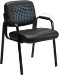 Sweetcrispy Office Reception Guest Waiting Room Chairs, Leather Stationary Chair No Wheels with Padded Arms for Elderly Desk Conference Room Lobby, 1 Pack, Inky