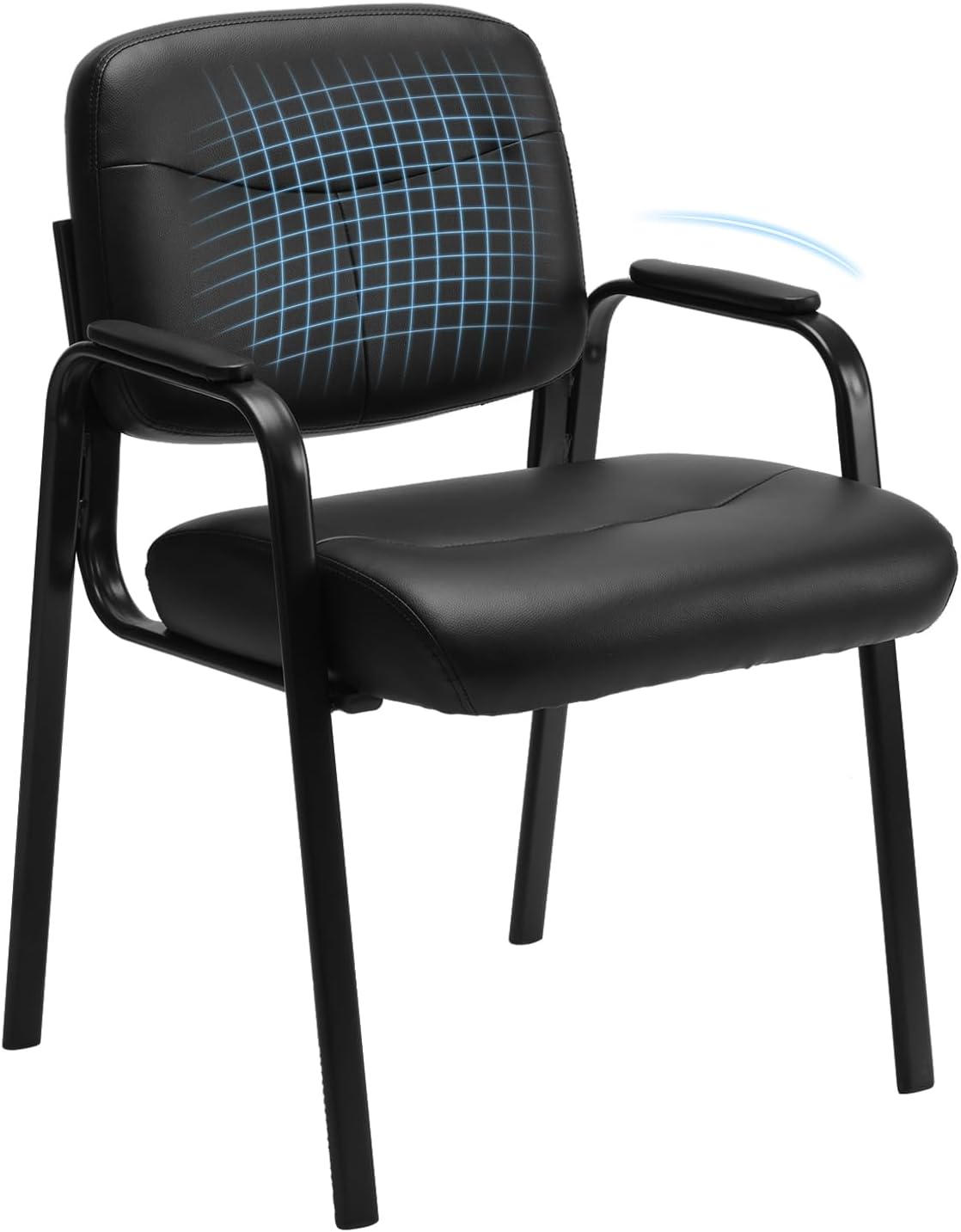 Sweetcrispy Office Reception Guest Waiting Room Chairs, Leather Stationary Chair No Wheels with Padded Arms for Elderly Desk Conference Room Lobby, 1 Pack, Inky