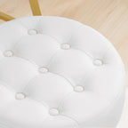 Furnimart Modern 360° Swivel Round White Vanity Ottoman Stool,Faux Leather Contemporary Makeup Accent Stool for Bedroom Living Room Entryway (Pu-White)