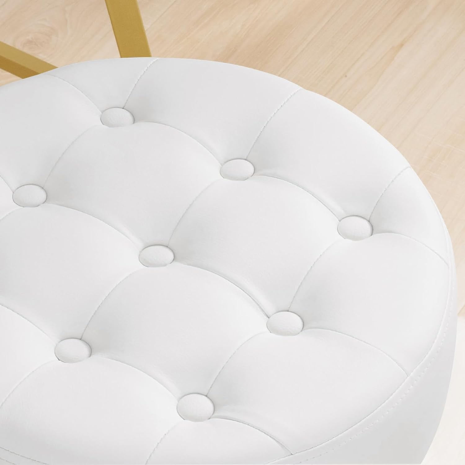 Furnimart Modern 360° Swivel Round White Vanity Ottoman Stool,Faux Leather Contemporary Makeup Accent Stool for Bedroom Living Room Entryway (Pu-White)