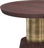 SIMPLIHOME Breanna End Table - 16 inch Wide Solid Mango Wood and Metal Round Accent Table with Textured Base in Walnut Brown and Antique Gold, Contemporary Nightstand for Living Room or Bedroom