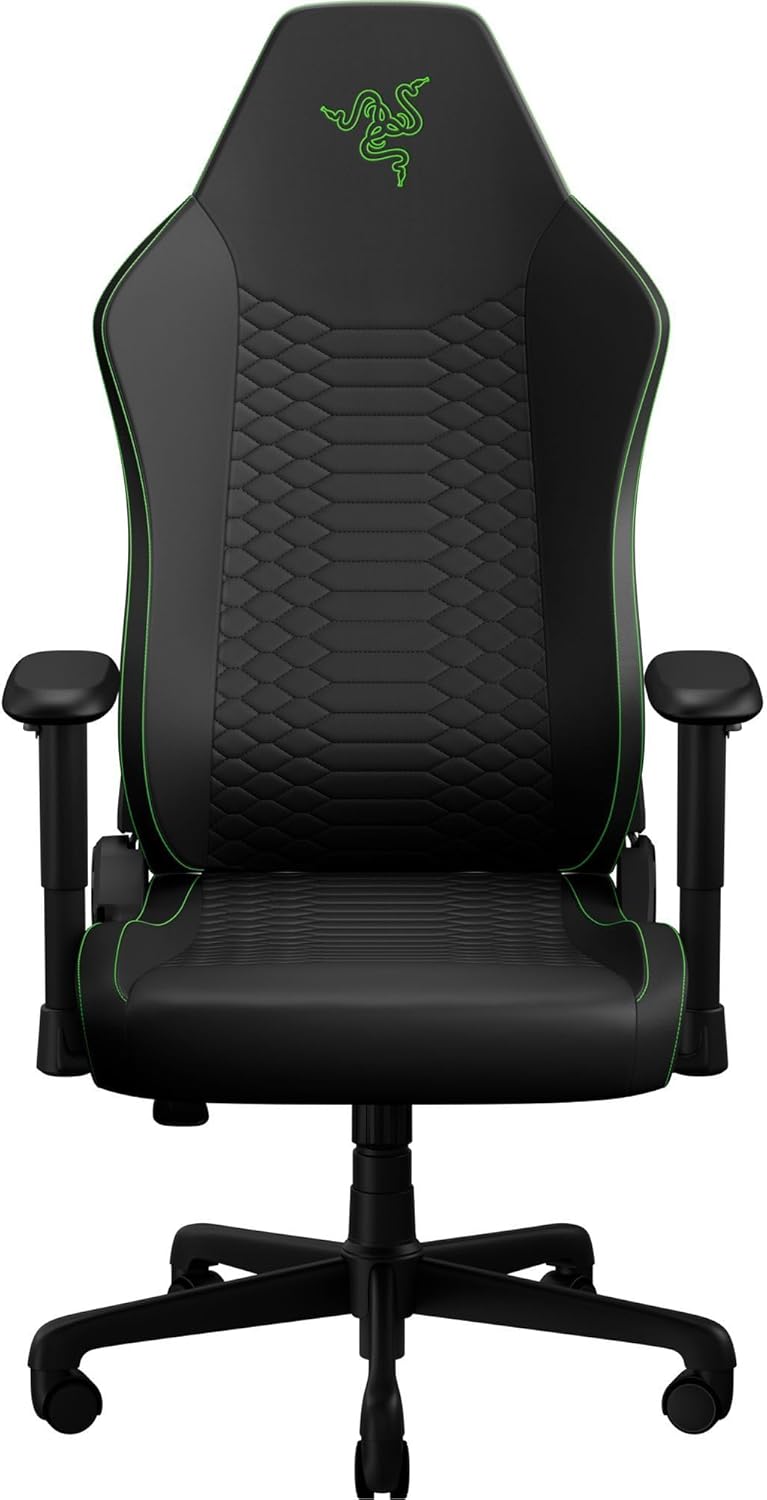 Razer Iskur V2 X NewGen Ergonomic Gaming Chair — Built-in Lumbar Support, Cooltouch Gen-2 EPU Leather, Ultra-Wide Seat Base, Adjustable 152 Degree Recline, Foam Cushions — Black/Green