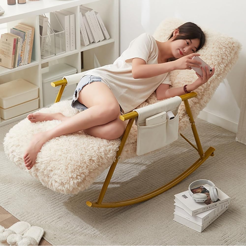 Mecedora Mecedora Mecedora Moderna para Interiores Sillón Mecedora con Bolsillos Laterales Acolchados de Peluche para (Black Legs)