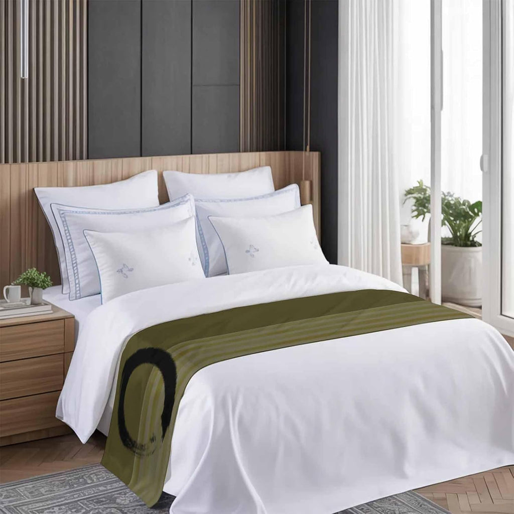 Bed Runner for King Size, Olive Green Striped Decorative Scarf Throws for Foot of Bed, Black Geometric Vintage Stripes Ombre Luxury Bedding Protector Slipcover Bedrunners for Hotel/Home, 94 x 20 Inch