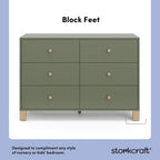 Storkcraft California 6-Drawer Double Dresser, Olive with Driftwood | GREENGUARD Gold Certified, Wood Dresser, Spacious Storage Organizer for Kids Bedroom, Safety Interlocking Drawer System