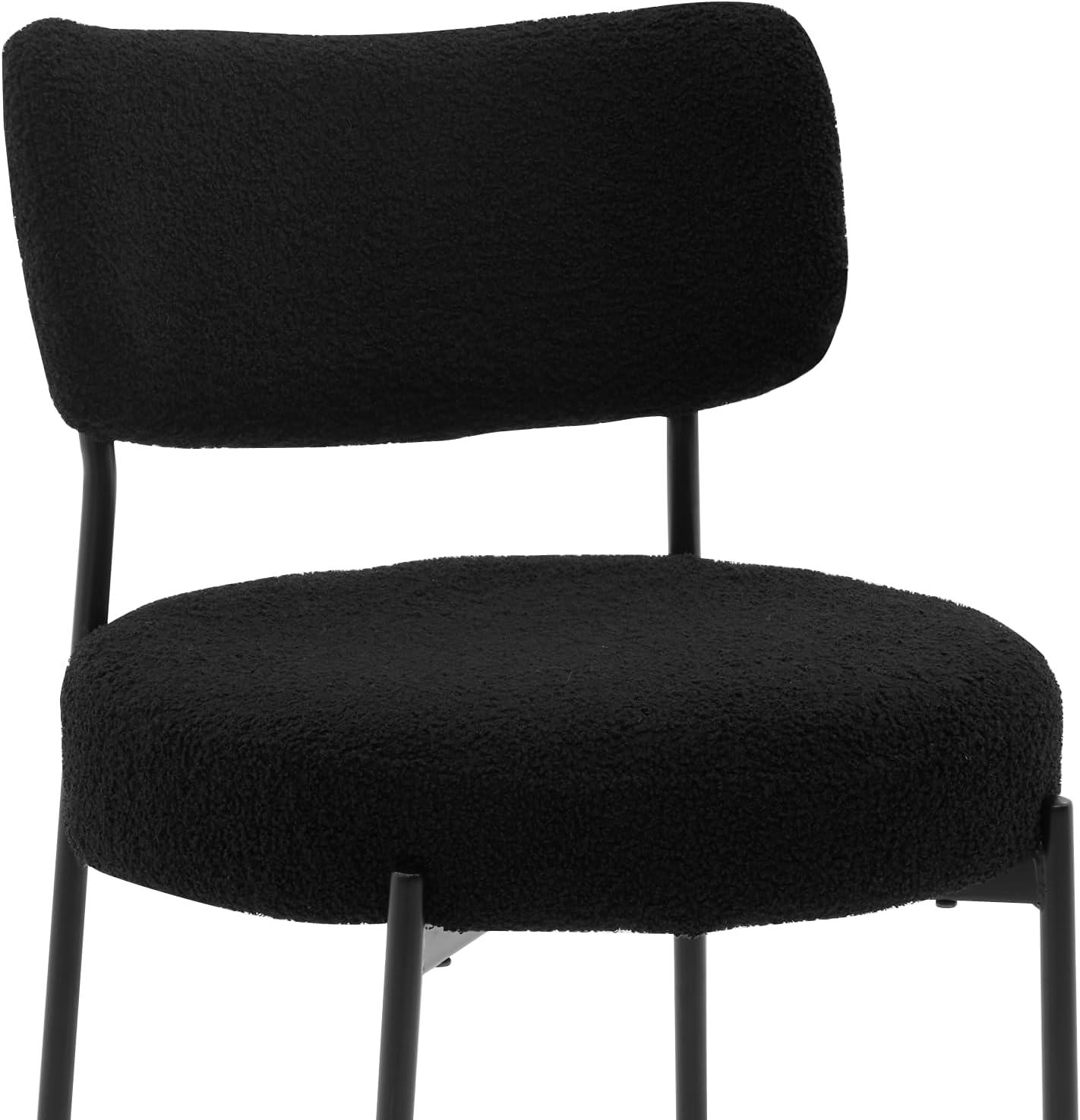 Boucle Dining Chair Set of 6, Mid Century Modern Upholstered Kitchen Chairs with Curved Backrest & Black Metal Legs, Round Dining Room Chairs, Black