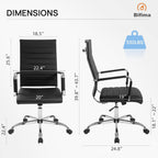 Office Desk Chair with Wheels Set of 8, Ergonomic Black Leather Conference Room Chairs Height Adustable | Ribbed High Back | Swivel Rolling Task Chair, Black