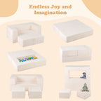 INFANS Modular Kids Play Couch, Toddler Sectional Fort Building Sofa for Playroom, Bedroom, Convertible Soft Foam Furniture Playset and Floor Cushion for Boys and Girls (Beige)