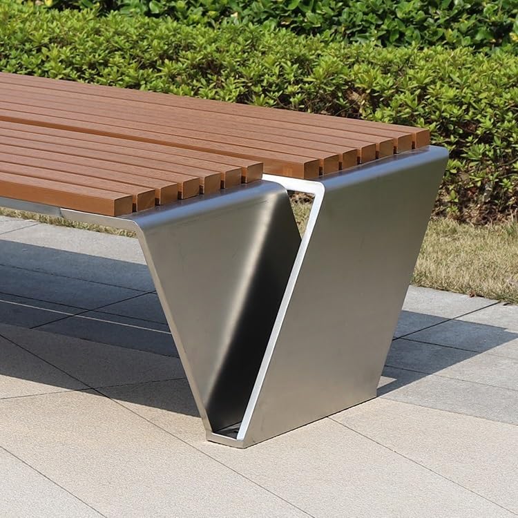 Outdoor Bench, Stainless Steel Park Chair Plastic Wood Leisure Backrest Seat Sun Protection Long Garden Benches for Outdoors