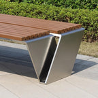 Outdoor Bench, Stainless Steel Park Chair Plastic Wood Leisure Backrest Seat Sun Protection Long Garden Benches for Outdoors