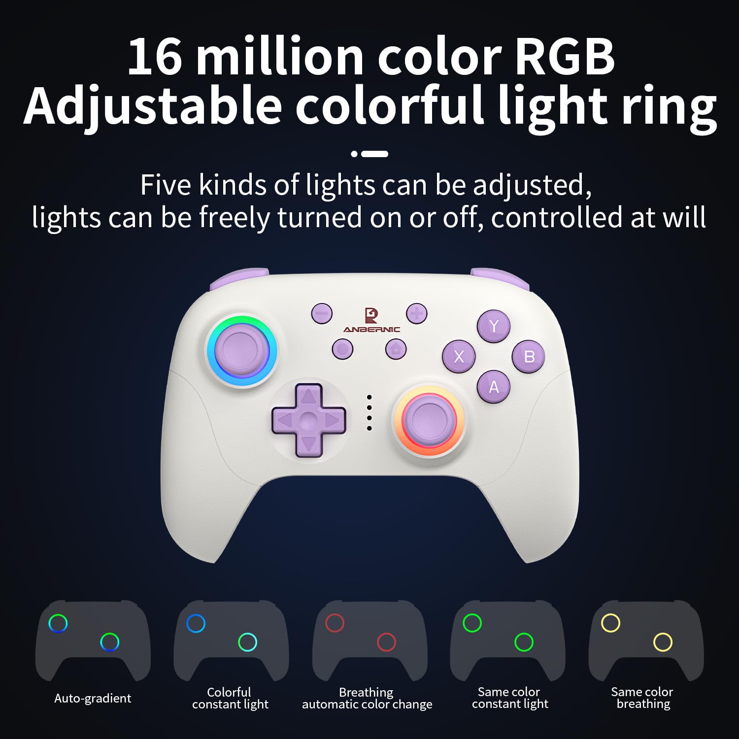 RG P01 Wireless Gaming Controller Compatible with Switch Game Controllers RG P01 2.5G Controller Gamepad for Bluetooth/PC/Steam/iOS/Android/Switch Hall Effect RGB Lights [android,ios,nintendo_switch,windows]