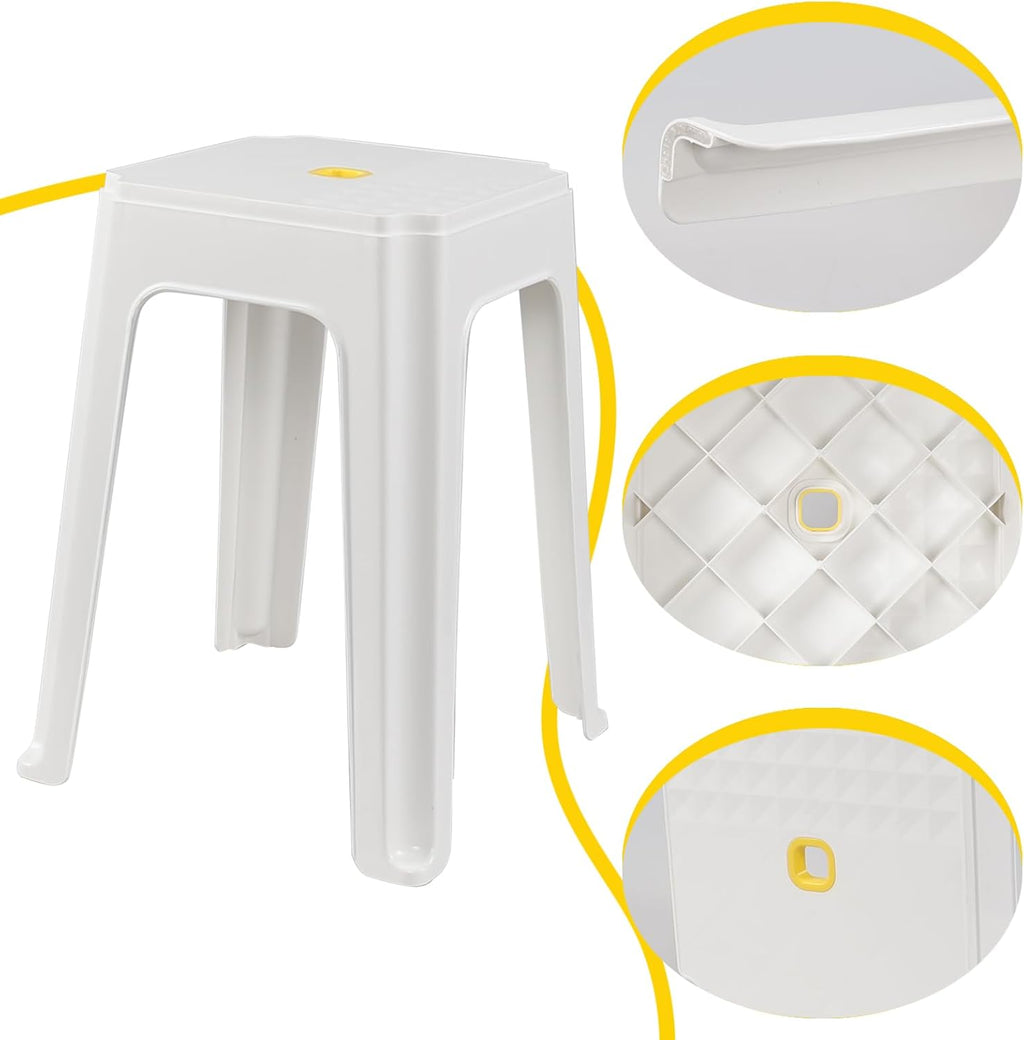 6-Pack White Stack Stools, Stacking Set-Stackable Nesting Stools/Chairs for Home, Office, Classrooms