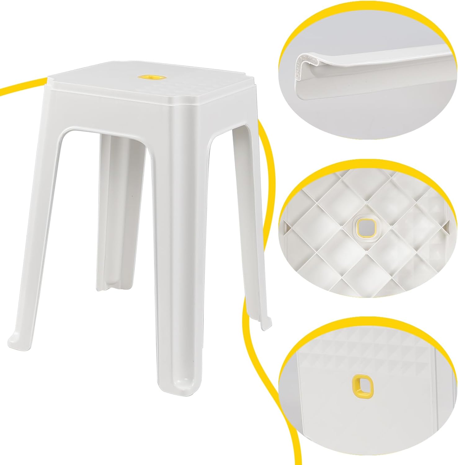 6-Pack White Stack Stools, Stacking Set-Stackable Nesting Stools/Chairs for Home, Office, Classrooms