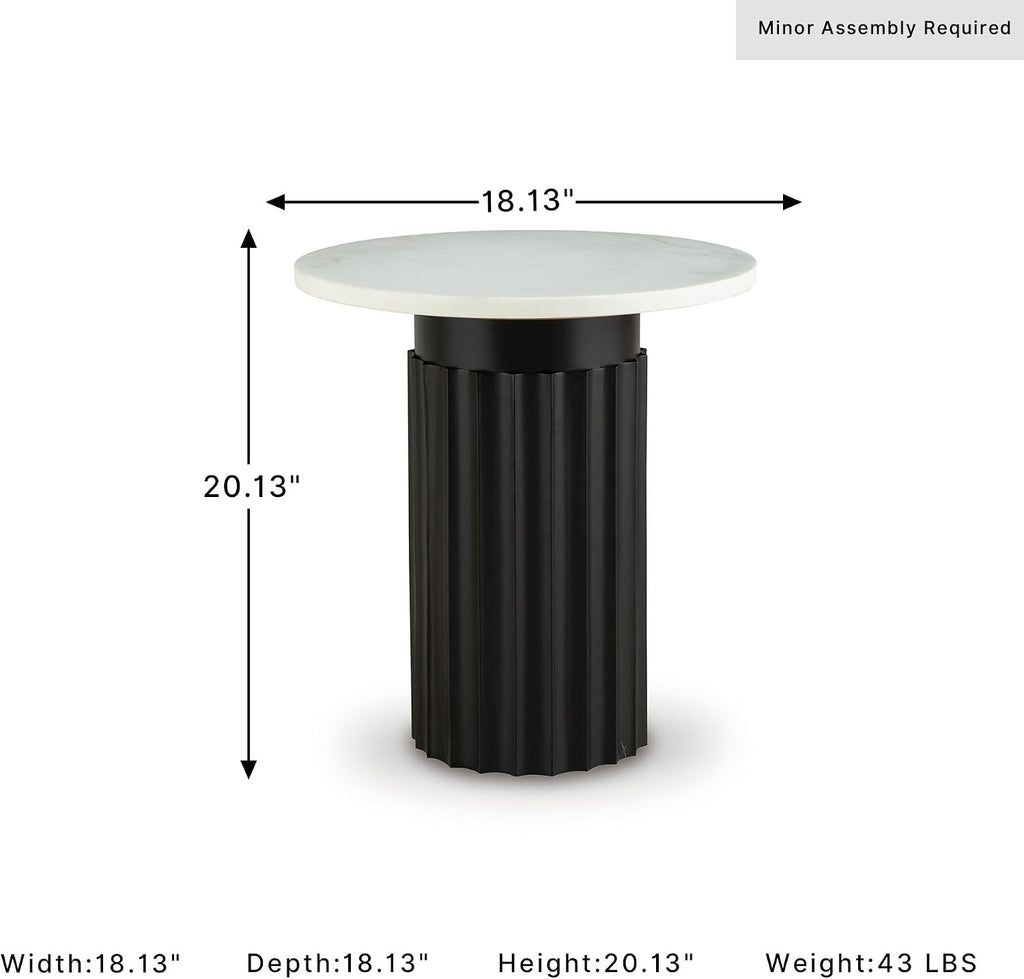 Signature Design by Ashley Wainstone Contemporary Accent Table wih Fluted Pedestal, White & Black