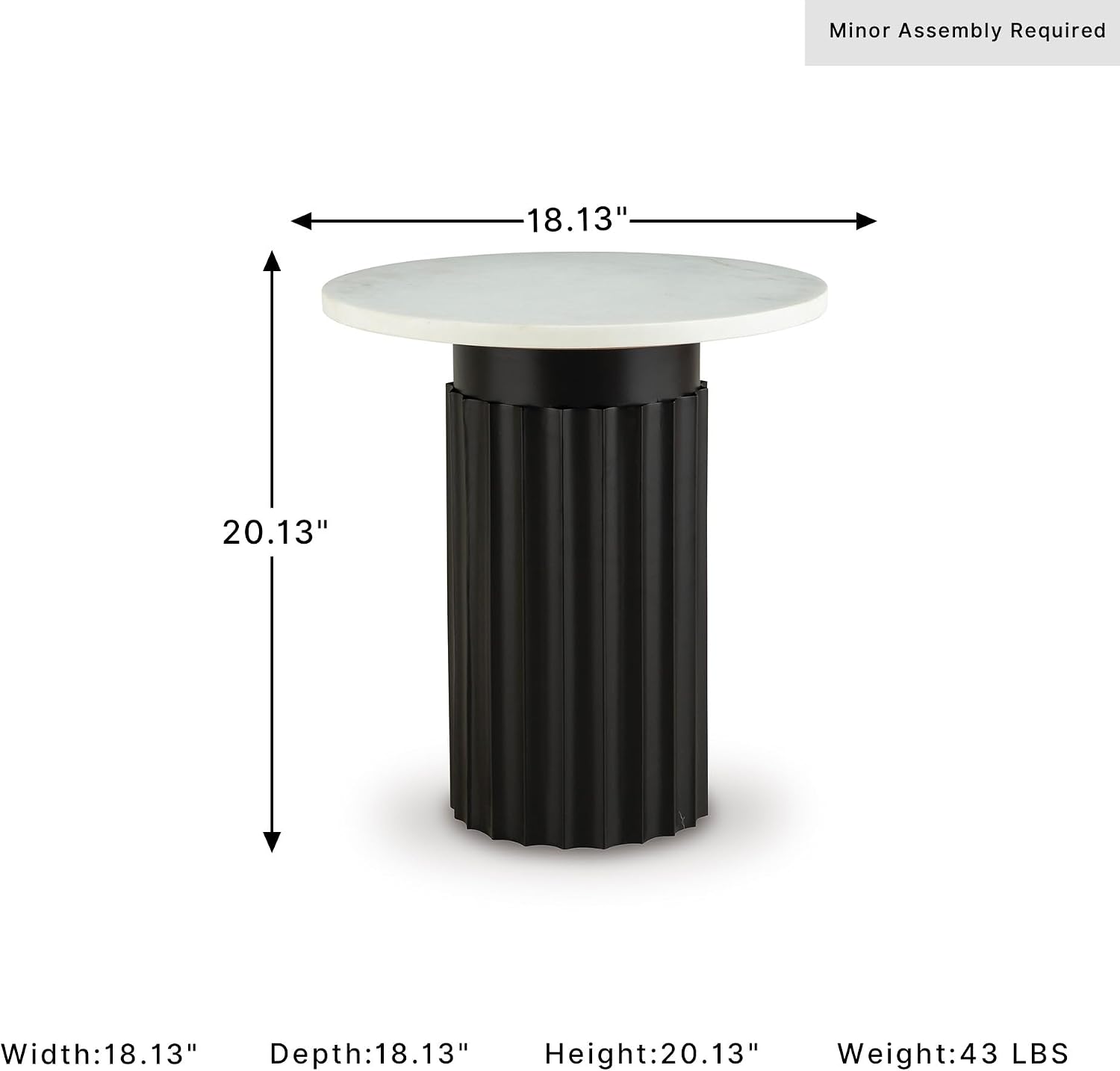 Signature Design by Ashley Wainstone Contemporary Accent Table wih Fluted Pedestal, White & Black