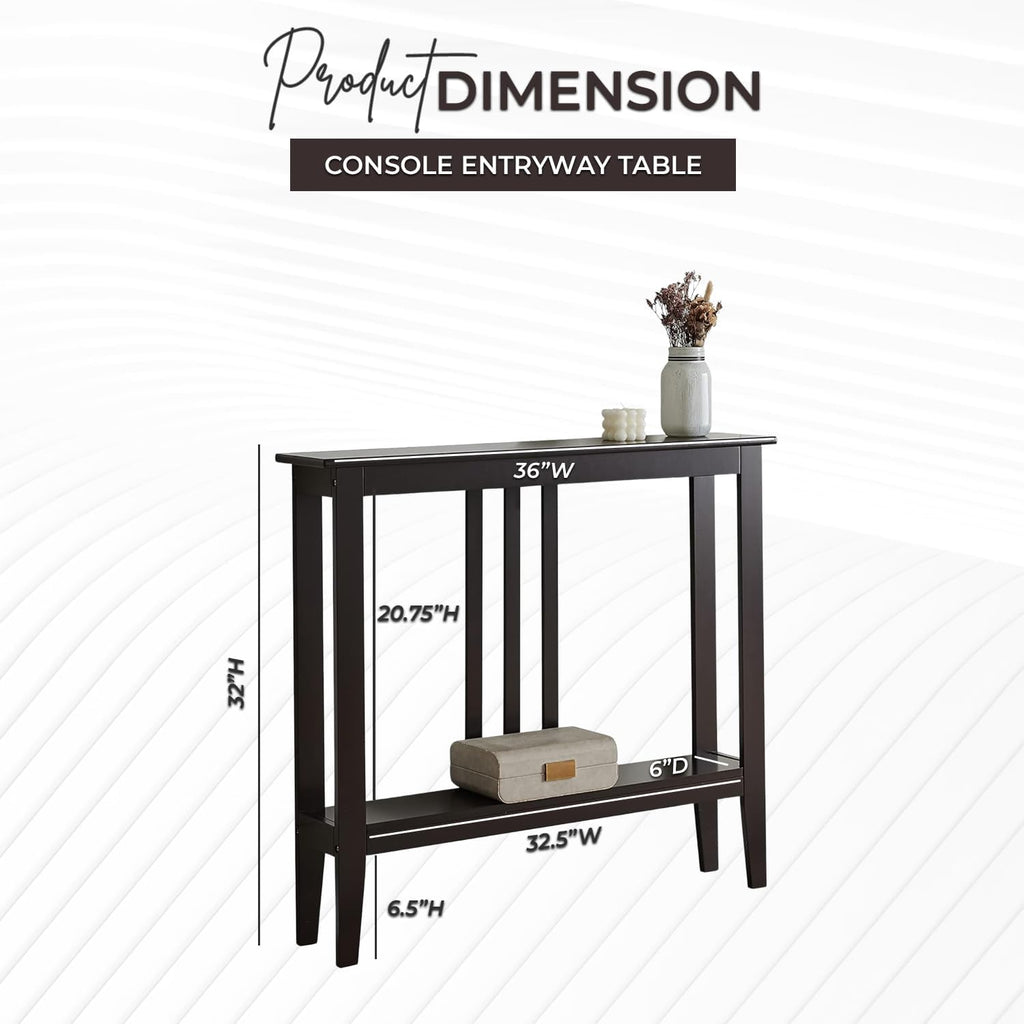 Kings Brand Furniture Narrow Console Table with Storage – Rectangular Entryway & Behind Sofa Table, Wood Accent Hallway Table for Foyer or Living Room, Espresso