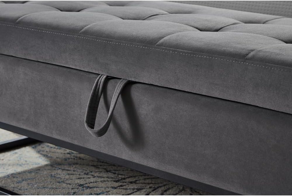 58.6" Bed Bench Metal Base with Storage Black Velvet (Foam + Grey + Velvet)
