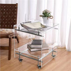 Movable Acrylic Couch Side Table, Creative Double-Layer Night Stand, Transparent Coffee Table with Wheels, Multi-Purpose End Table for Living Room and Bedroom(Yellow)