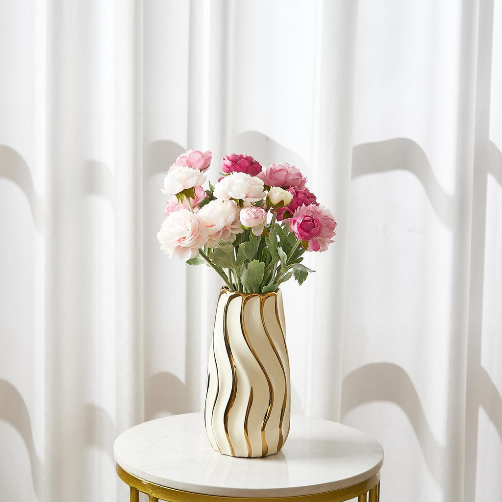 Ceramic Vase for Home Decor,Decorative Flower Vase, Vertical Stripe Ceramic Vases for Home Décor, Bedroom, Office, Living Room, Bathroom, Tabletop Decor, Centerpiece Table Decorations (Cream)