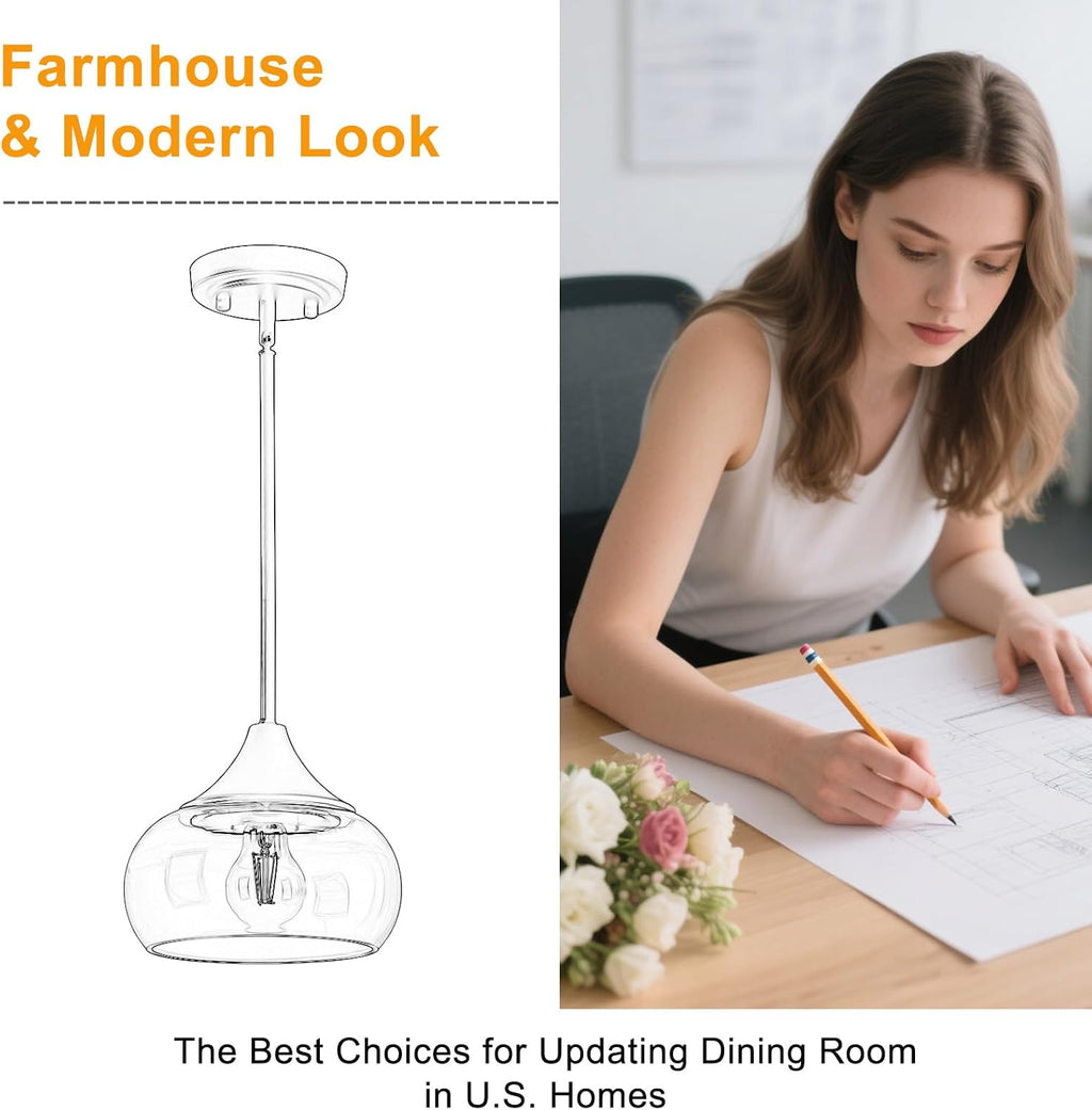 Modern Pendant Lights for Kitchen Island, Black Pendant Light Fixtures with 8.5" Clear Glass Shade, Industrial Hanging Pendant Lights Fixture for Kitchen Island Dining Room Bedroom Entryway 1 Pack
