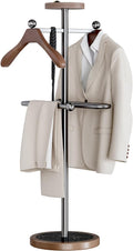Suit Valet Stand with 2 Wooden Hangers & Storage Tray, Stainless Steel Frame, Solid Natural Marble Base, Freestanding Clothing Valet for Men, Bedroom, Office, Entryway (12.6 x 54.33 in)