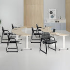 CLATINA Reception Chairs Set of 4, Leather Guest Chairs with Padded Arms and Sled Base, Waiting Room Chair No Wheels, Computer Desk Chair for Office, Home, Break Conference Meeting Room, School, Black