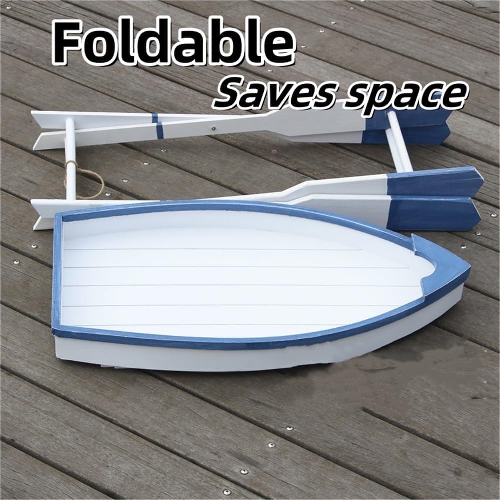 Wooden Ship Shape Side Table, Small Tables for Small Spaces, End Table for Living Room, Bedroom, Balcony, Modern Creative Side Table, Foldable Accent Table with Oar Legs