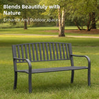 SHGJ&SOFT 50'' Outdoor Bench, Garden Bench, Outdoor Metal Frame Patio Park Bench with Backrest and Armrests,for Porch, Lawn,Garden,Yard (BK-08)