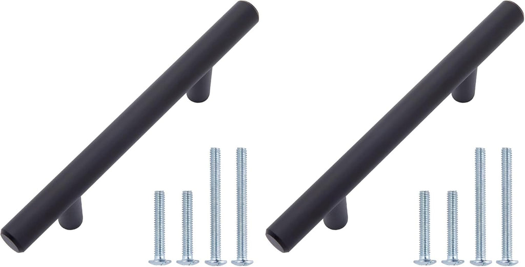 Amazon Basics Euro Bar Cabinet Handles, Drawer Pulls, 5.38-inch Length, 3-inch Hole Center, 1/2-inch Diameter, Matte Black, 20-Pack, AB1500-FB-10