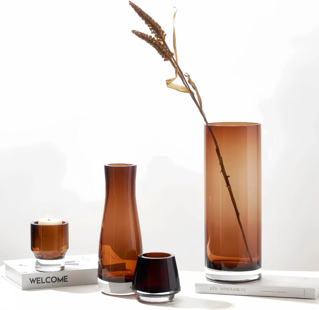 13" H Amber Flower Vase,4.85lb Large Glass Vases for Home Decoration, Noble Gray Vase for Flower Luxury Decor