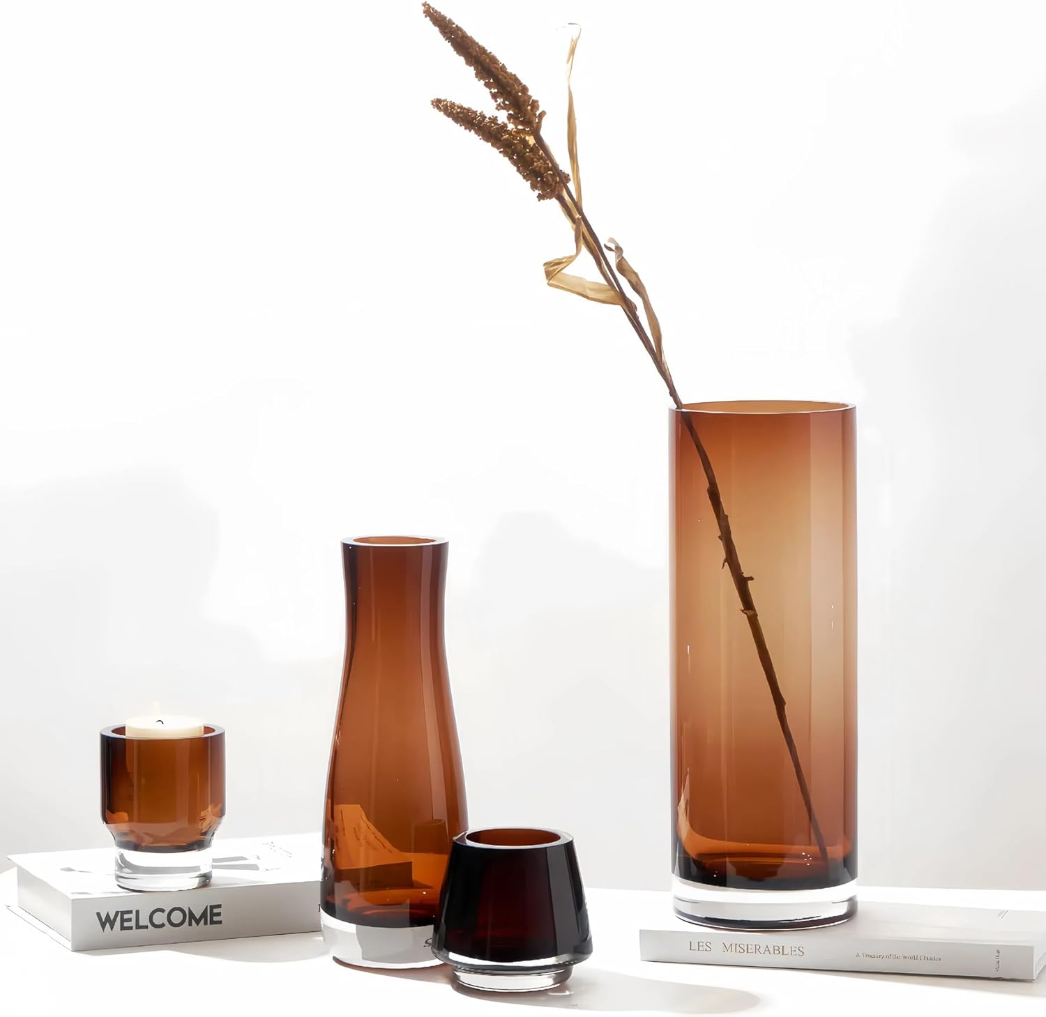 11" H Amber Vase,3.5lb Glass Vase Large for Home Decoration, Noble Amber Flower Vases,Luxury Vases for Flower
