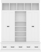 JIVOIT Modern Hall Tree with Bench and 5 Storage Cubbies, 5 Drawers | 78.7''H Hall Tree, Entryway Storage Organizer Cabinet, Adjustable Shelves, 4 Doors, Hallway, Entryway, Living Room