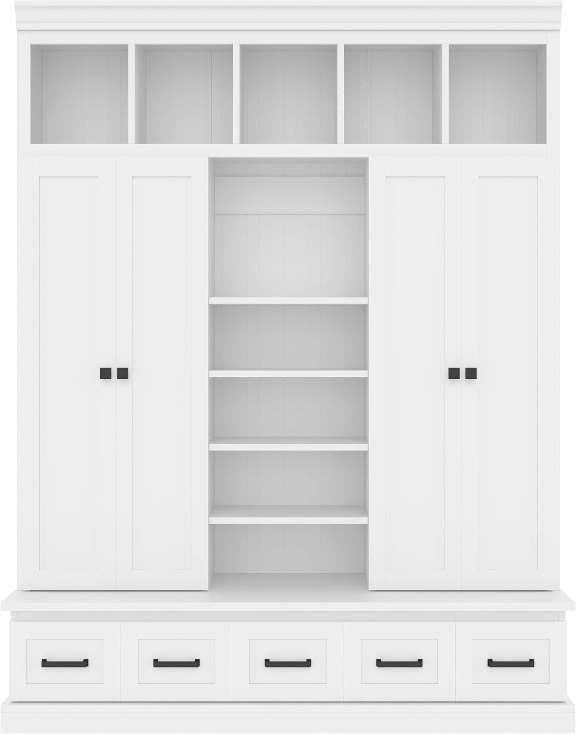JIVOIT Modern Hall Tree with Bench and 5 Storage Cubbies, 5 Drawers | 78.7''H Hall Tree, Entryway Storage Organizer Cabinet, Adjustable Shelves, 4 Doors, Hallway, Entryway, Living Room