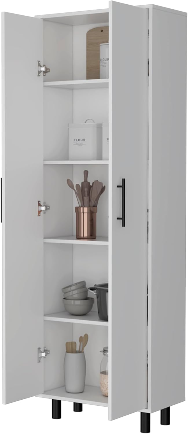 Spacious White Tall Pantry Cabinet with 5 Shelves - Kitchen Cupboard Organizer Storage