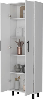 Spacious White Tall Pantry Cabinet with 5 Shelves - Kitchen Cupboard Organizer Storage
