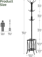CHOEZON Coat Rack Freestanding, Coat Rack with Umbrella Holder, Entryway Hanger Stand with12 Hooks, Metal Hall Tree for Bags, Coats, Hats, Entryway, Hallway, Living Room, Bedroom, Office Black TYM01BB